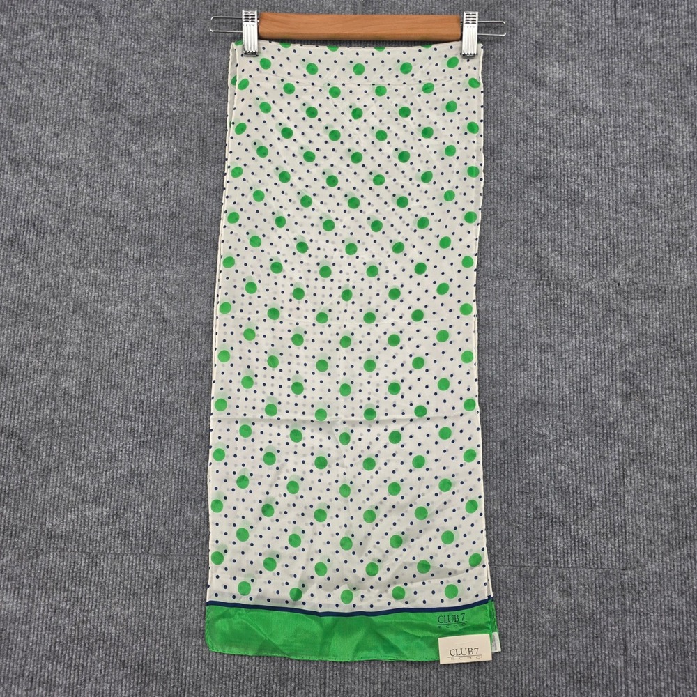 Club 7 Echo Silk Scarf Green Navy Polka Dot White Rectangle Japan 28-8-541